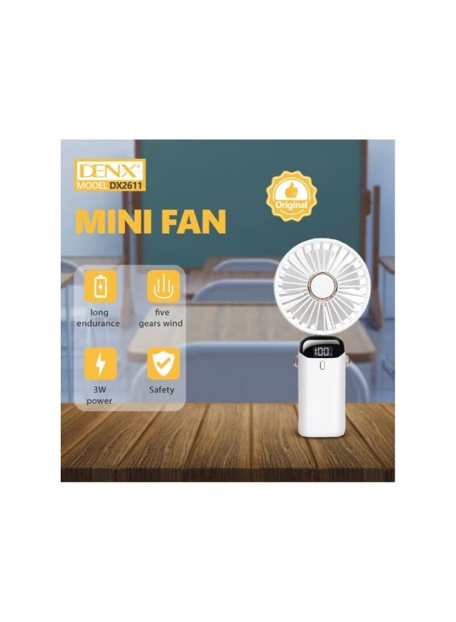 دينكس مروحة يدوية صغيرة قابلة لإعادة الشحن عبر منفذ USB، بخمس سرعات للرياح، ومؤشر LED لمستوى البطارية، مروحة محمولة خفيفة الوزن للاستخدام على المكتب، والسفر، والأنشطة الخارجية، يمكن تعليقها دون استخدام اليدين، مدة تشغيل من 14 إلى 22 ساعة - Image 4